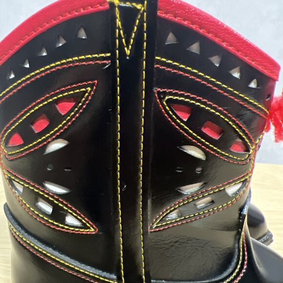 VTG 50's Toddler 7.5 Cowboy Boots by Texas Boot Co. Black Inlay Leather Flowers - Picture 2 of 10